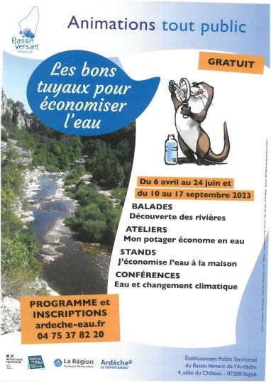 ANIMATIONS GRAND PUBLIC SUR LES ÉCONOMIES D'EAU ORGANISÉES PAR L'ÉTABLISSEMENT PUBLIC TERRITORIAL DU BASSIN VERSANT DE L'ARDÈCHE