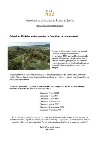 Calendrier visites guidées - 20261