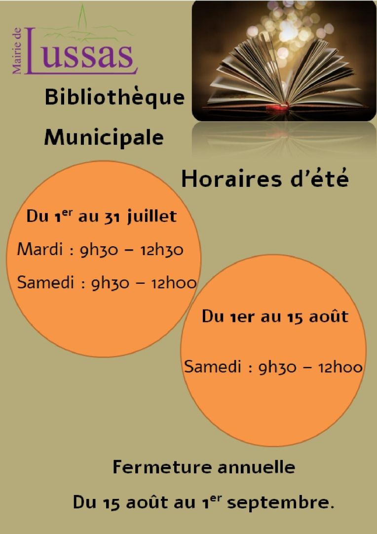 HORAIRES ETE BIBLIOTHEQUE 25