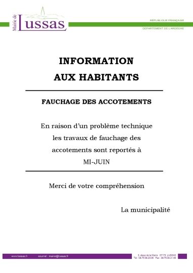 INFORMATION FAUCHAGE