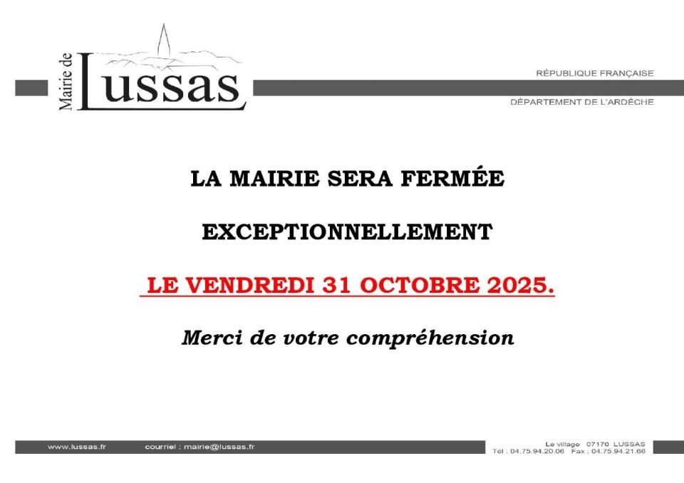 MAIRIE fermeture le 31 10 2025
