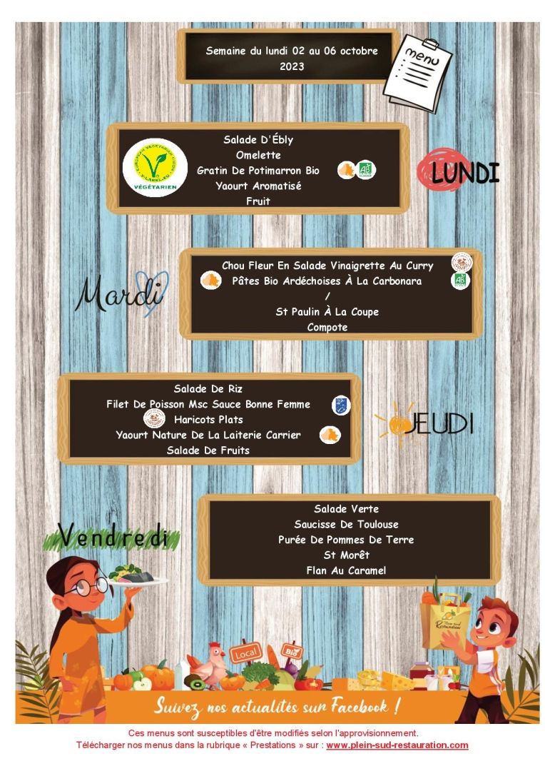Menu cantine Octobre 20231