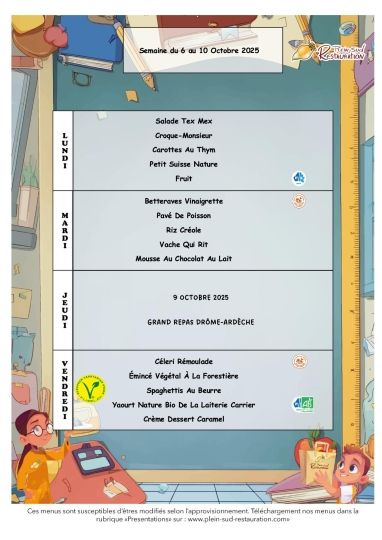 menus cantie semaine du 6 au 10 octobre