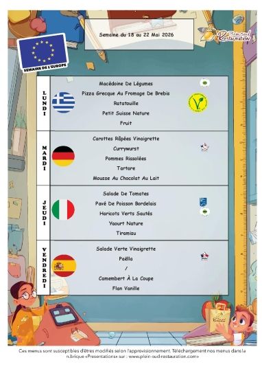 Menus cantine semaine du 18 au 22 mai 2026