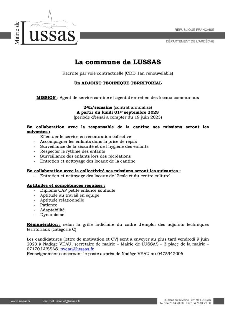 offre d emploi2 LUSSAS