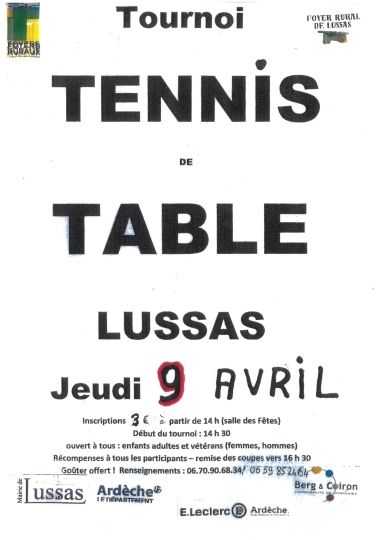TOURNOI TENNIS DE TABLE