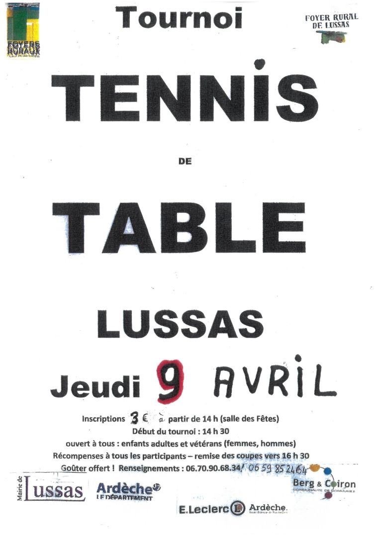 TOURNOI TENNIS DE TABLE